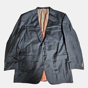 Samuel Sohn Wool Sport Coat‎ Blazer Pinstripe Suit Jacket Mens 43-46 R Black